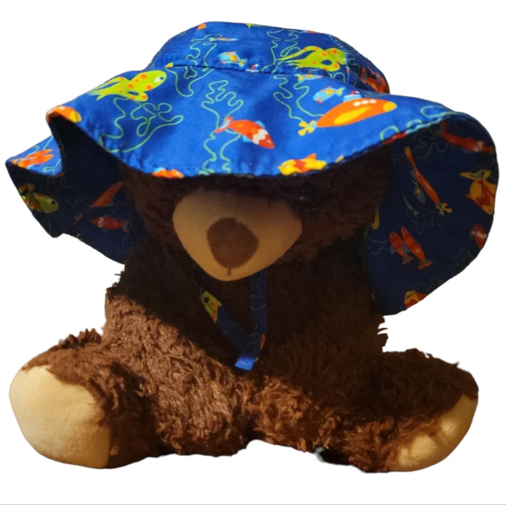 Vtg Wee Wave Floppy Blue Sun Hat Sea Beach Submarine Fish Squid Octopus